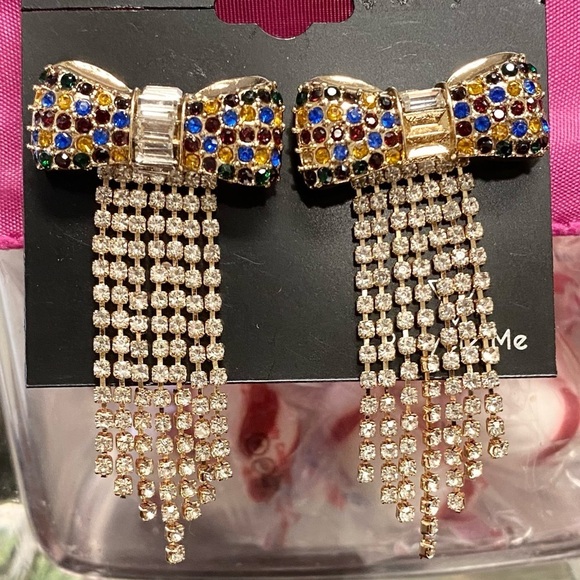 NWT GUESS MULTICOLORED CRYSTAL FRINGE DROP EARRINGS - Picture 5 of 6